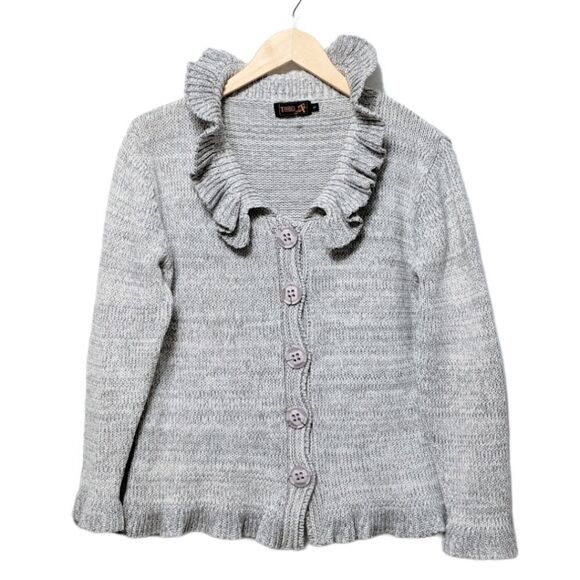 TIVOLI Ruffle Trim Linen Blend Knit Cardigan S - Picture 2 of 8